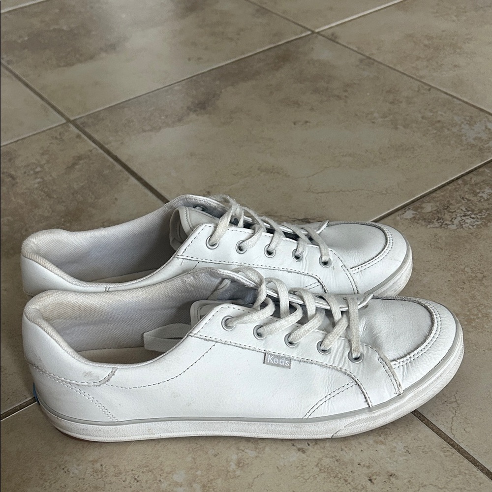 Keds Classic White Lace-Up Sneakers with leather upper